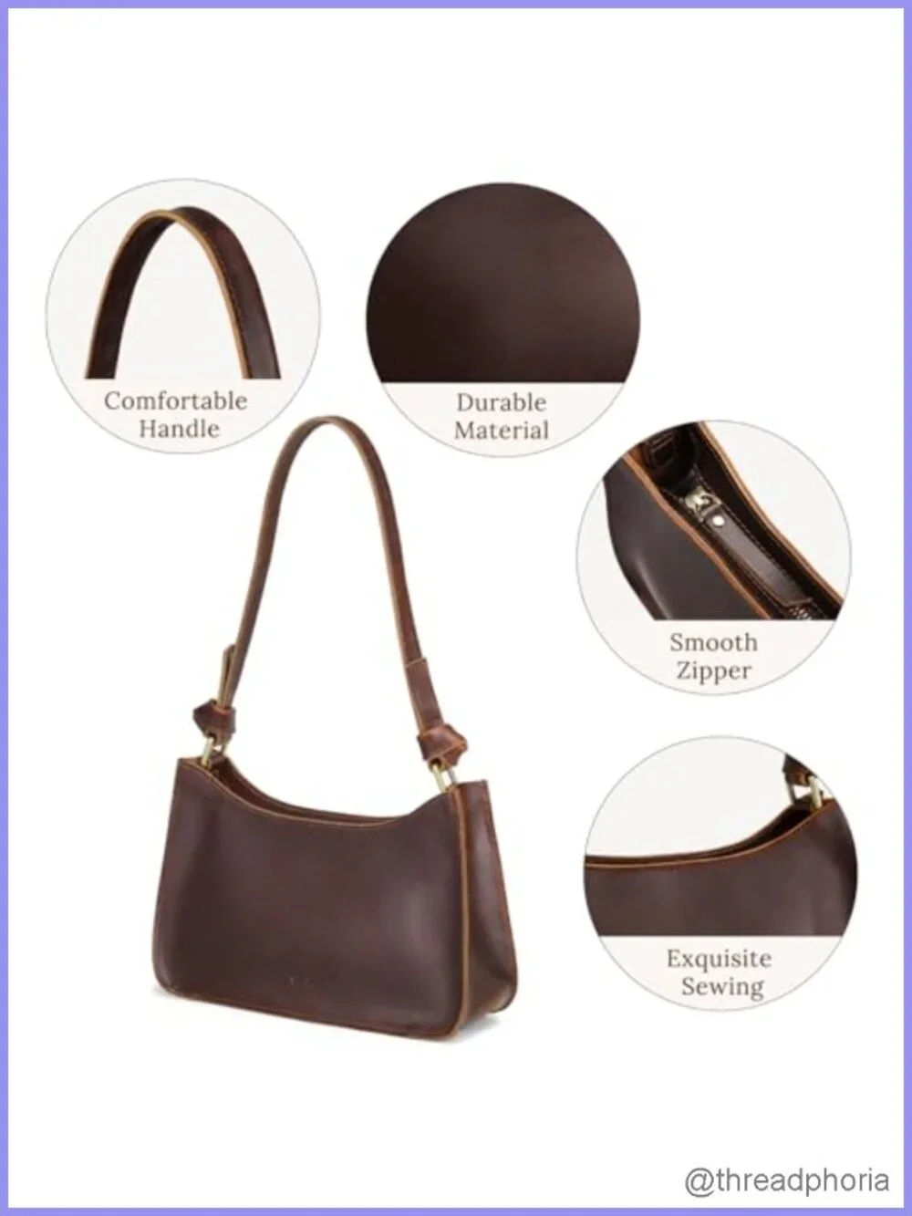Genuine Leather Hobo Bag Women Small Shoulder Purse Handbag Full Grain